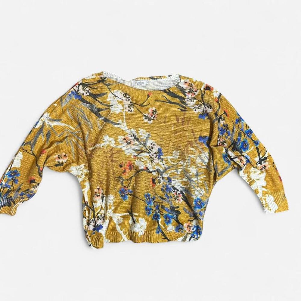 Luisa Ricci Yellow Floral Bat Wing Jumper Size L‎
